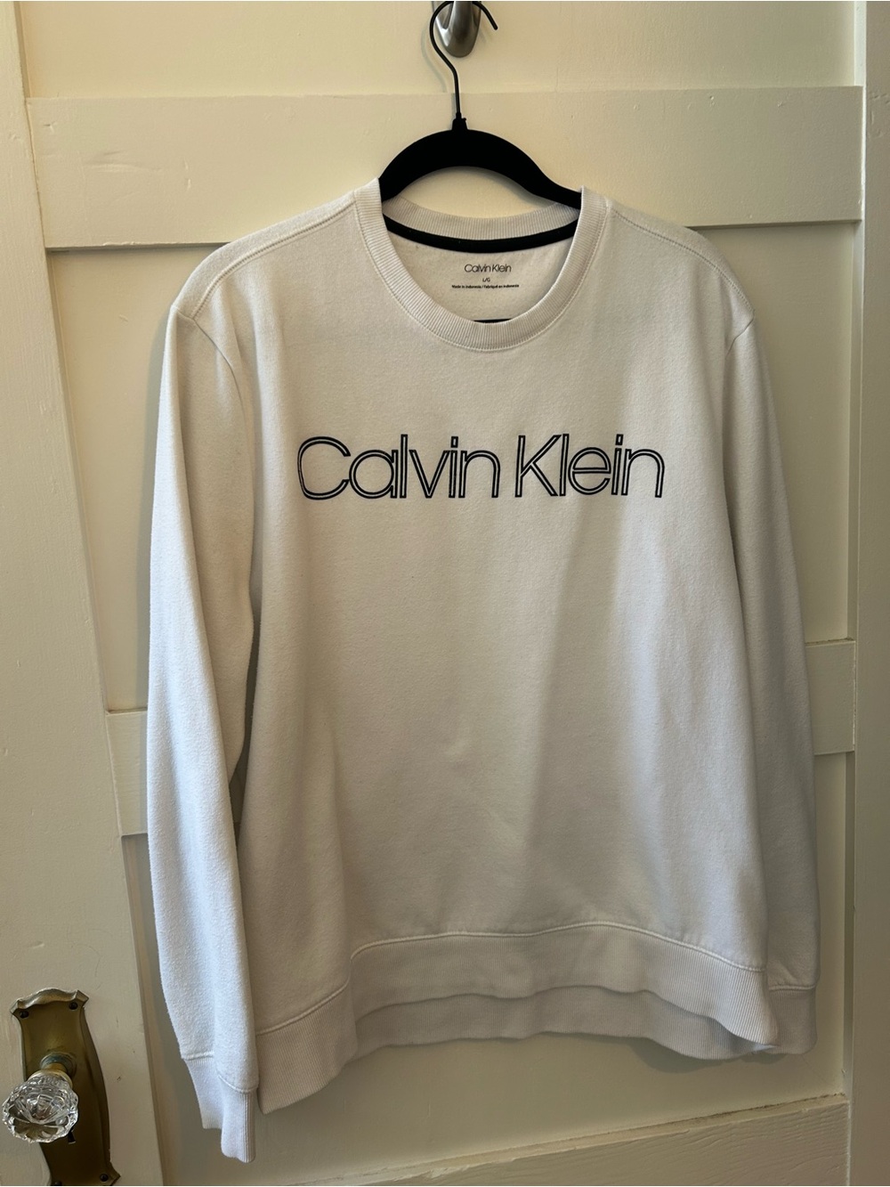 Calvin Klein White Crewneck Sweatshirt with Black Outline Logo